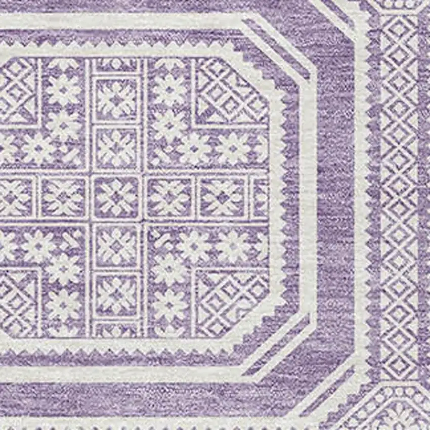 8' Lavender And Ivory Geometric Washable Area Rug With UV Protection Photo 2