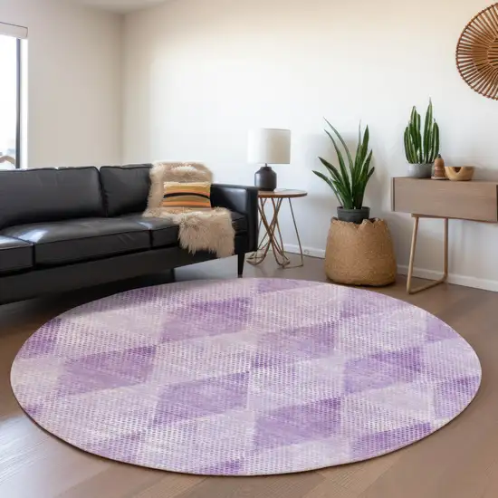 8' Lavender And Ivory Geometric Washable Round Rug With UV Protection Photo 4