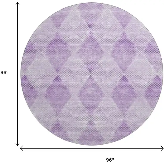 8' Lavender And Ivory Geometric Washable Round Rug With UV Protection Photo 9