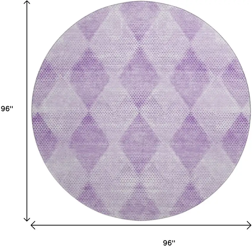 8' Lavender And Ivory Geometric Washable Round Rug With UV Protection Photo 9
