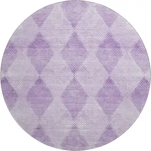 Photo of 8' Lavender And Ivory Geometric Washable Round Rug With UV Protection