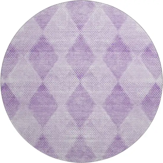 8' Lavender And Ivory Geometric Washable Round Rug With UV Protection Photo 1