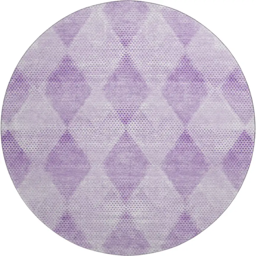 8' Lavender And Ivory Geometric Washable Round Rug With UV Protection Photo 1