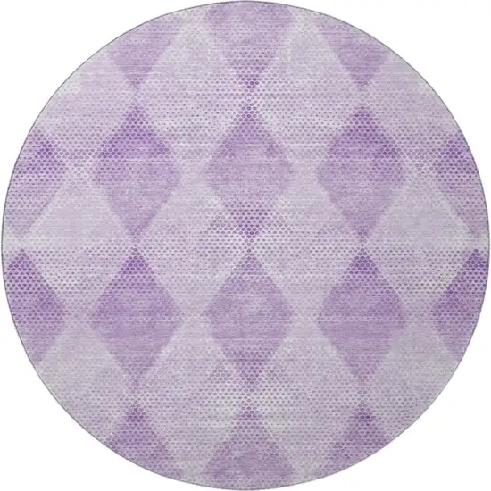 8' Lavender And Ivory Geometric Washable Round Rug With UV Protection Photo 3