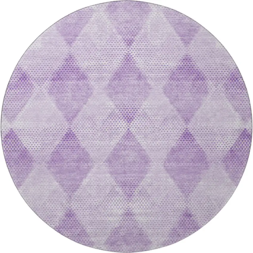 8' Lavender And Ivory Geometric Washable Round Rug With UV Protection Photo 3