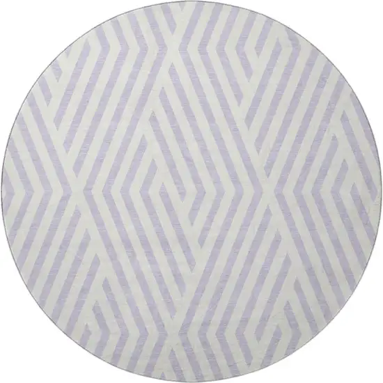 8' Lavender And Ivory Geometric Washable Round Rug With UV Protection Photo 4