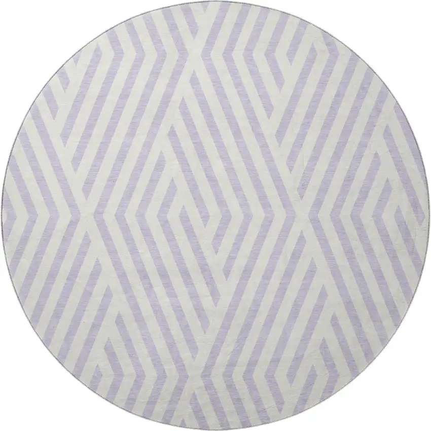 8' Lavender And Ivory Geometric Washable Round Rug With UV Protection Photo 4