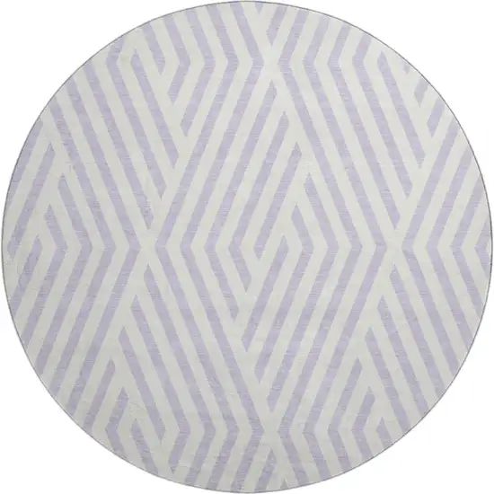 8' Lavender And Ivory Geometric Washable Round Rug With UV Protection Photo 1