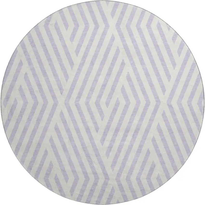 8' Lavender And Ivory Geometric Washable Round Rug With UV Protection Photo 1