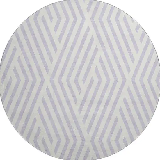 8' Lavender And Ivory Geometric Washable Round Rug With UV Protection Photo 3