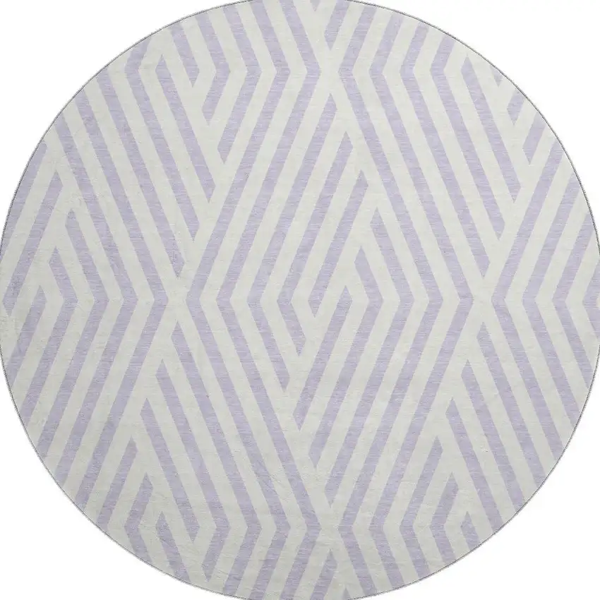8' Lavender And Ivory Geometric Washable Round Rug With UV Protection Photo 3