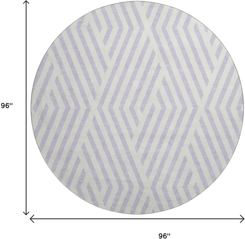 8' Lavender And Ivory Geometric Washable Round Rug With UV Protection Photo 3