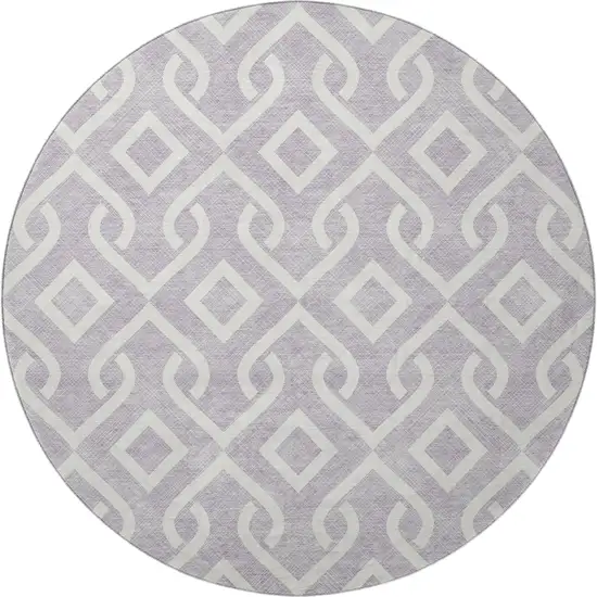 8' Lavender And Ivory Geometric Washable Round Rug With UV Protection Photo 4