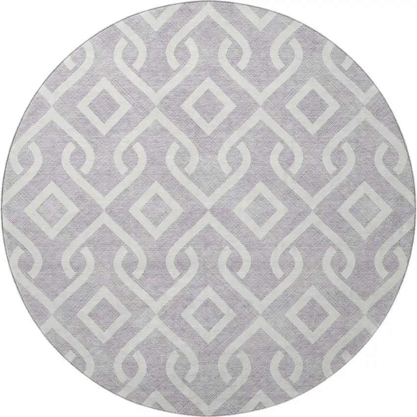 8' Lavender And Ivory Geometric Washable Round Rug With UV Protection Photo 4