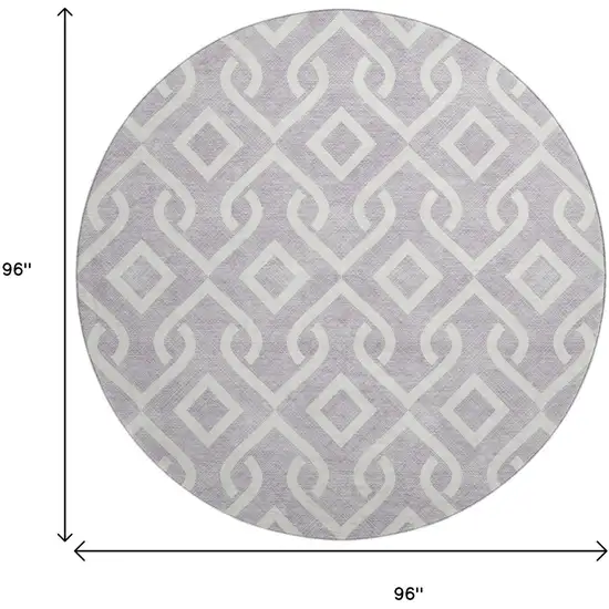 8' Lavender And Ivory Geometric Washable Round Rug With UV Protection Photo 3