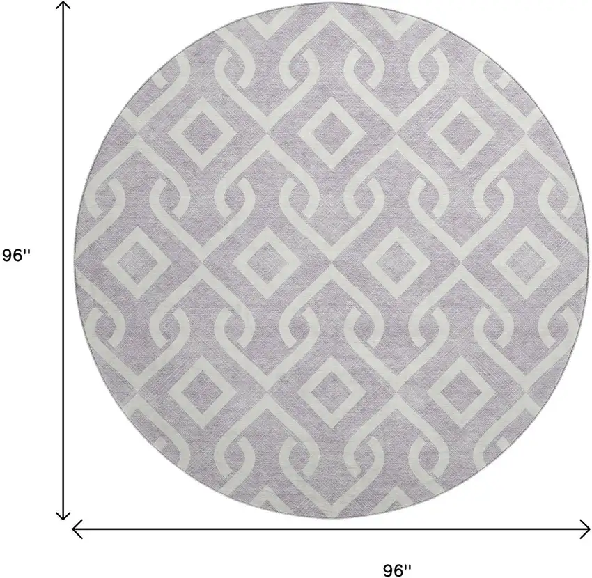 8' Lavender And Ivory Geometric Washable Round Rug With UV Protection Photo 3