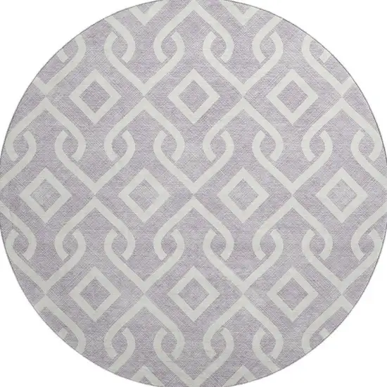 8' Lavender And Ivory Geometric Washable Round Rug With UV Protection Photo 3