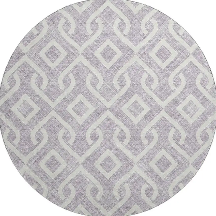 8' Lavender And Ivory Geometric Washable Round Rug With UV Protection Photo 3