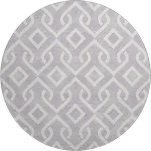 Photo of 8' Lavender And Ivory Geometric Washable Round Rug With UV Protection