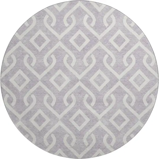 8' Lavender And Ivory Geometric Washable Round Rug With UV Protection Photo 1