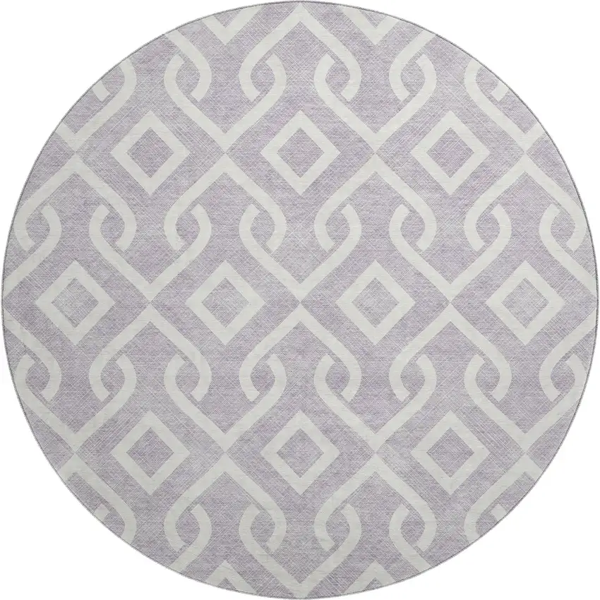 8' Lavender And Ivory Geometric Washable Round Rug With UV Protection Photo 1