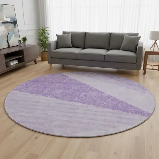 8' Lavender And Ivory Geometric Washable Round Rug With UV Protection Photo 2