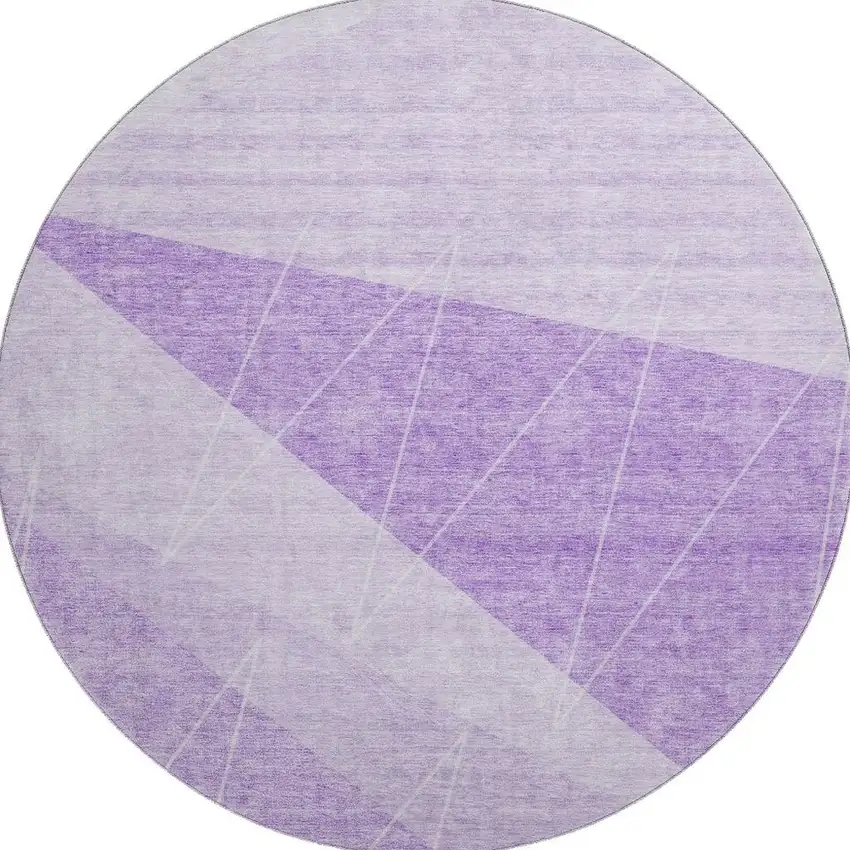 8' Lavender And Ivory Geometric Washable Round Rug With UV Protection Photo 3