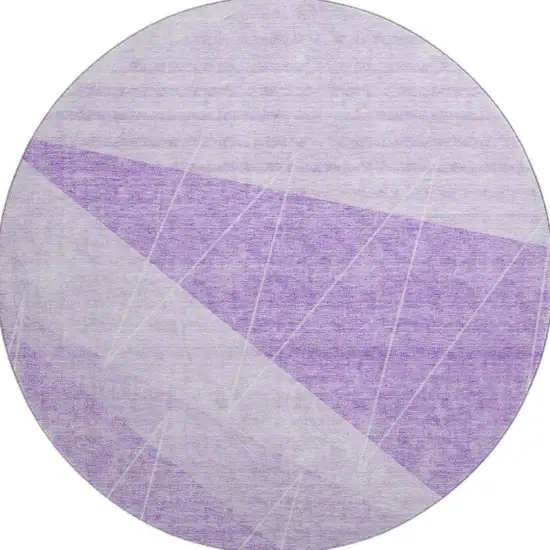 8' Lavender And Ivory Geometric Washable Round Rug With UV Protection Photo 4