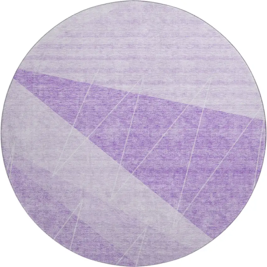 8' Lavender And Ivory Geometric Washable Round Rug With UV Protection Photo 1