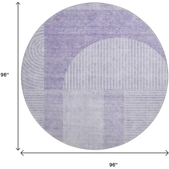 8' Lavender And Ivory Geometric Washable Round Rug With UV Protection Photo 6