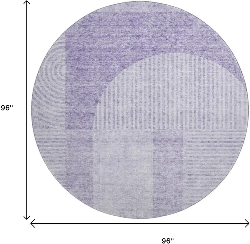 8' Lavender And Ivory Geometric Washable Round Rug With UV Protection Photo 6