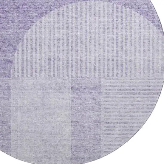 8' Lavender And Ivory Geometric Washable Round Rug With UV Protection Photo 4