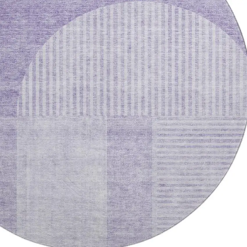 8' Lavender And Ivory Geometric Washable Round Rug With UV Protection Photo 4