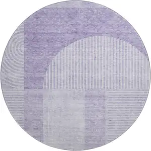 Photo of 8' Lavender And Ivory Geometric Washable Round Rug With UV Protection