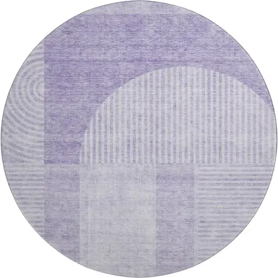 8' Lavender And Ivory Geometric Washable Round Rug With UV Protection Photo 1