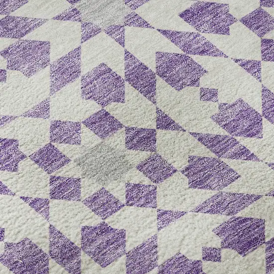 8' Lavender And Ivory Geometric Washable Round Rug With UV Protection Photo 9