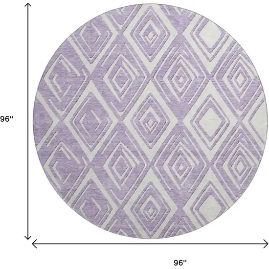 8' Lavender And Ivory Geometric Washable Round Rug With UV Protection Photo 3