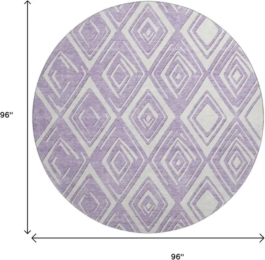 8' Lavender And Ivory Geometric Washable Round Rug With UV Protection Photo 3