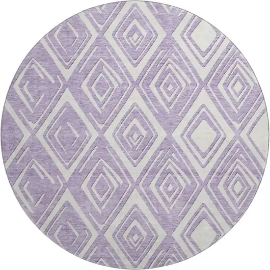 8' Lavender And Ivory Geometric Washable Round Rug With UV Protection Photo 2