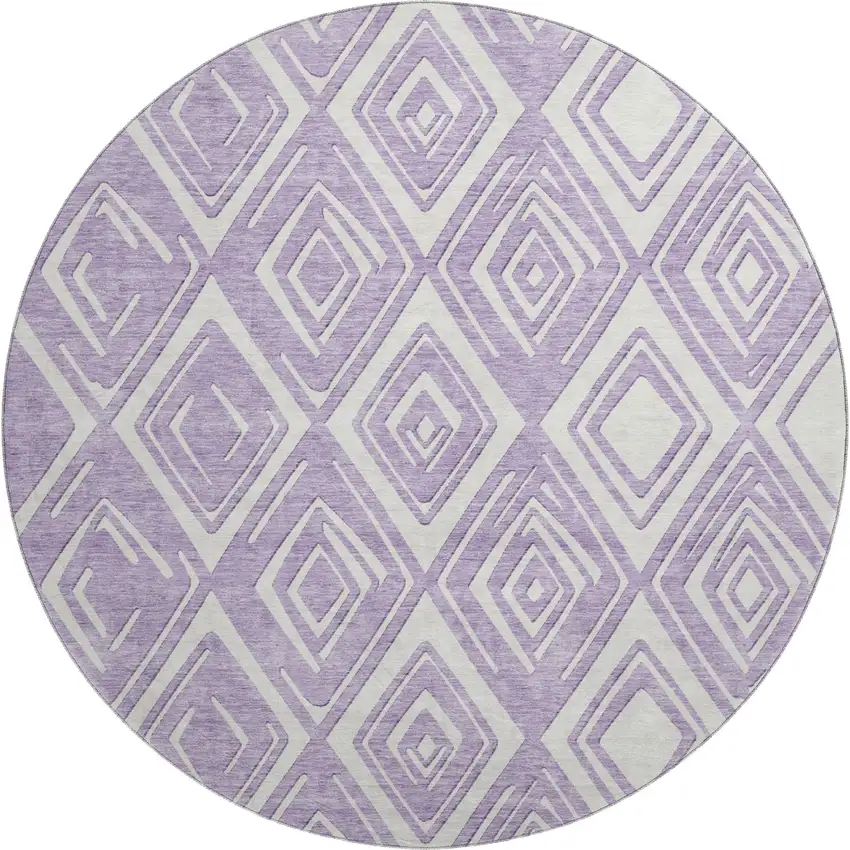 8' Lavender And Ivory Geometric Washable Round Rug With UV Protection Photo 2