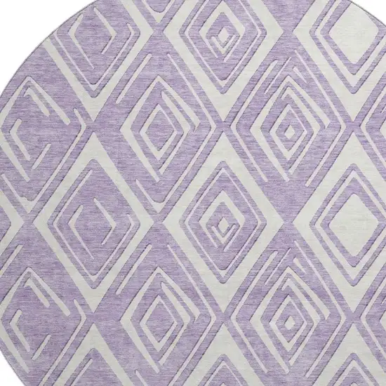 8' Lavender And Ivory Geometric Washable Round Rug With UV Protection Photo 4