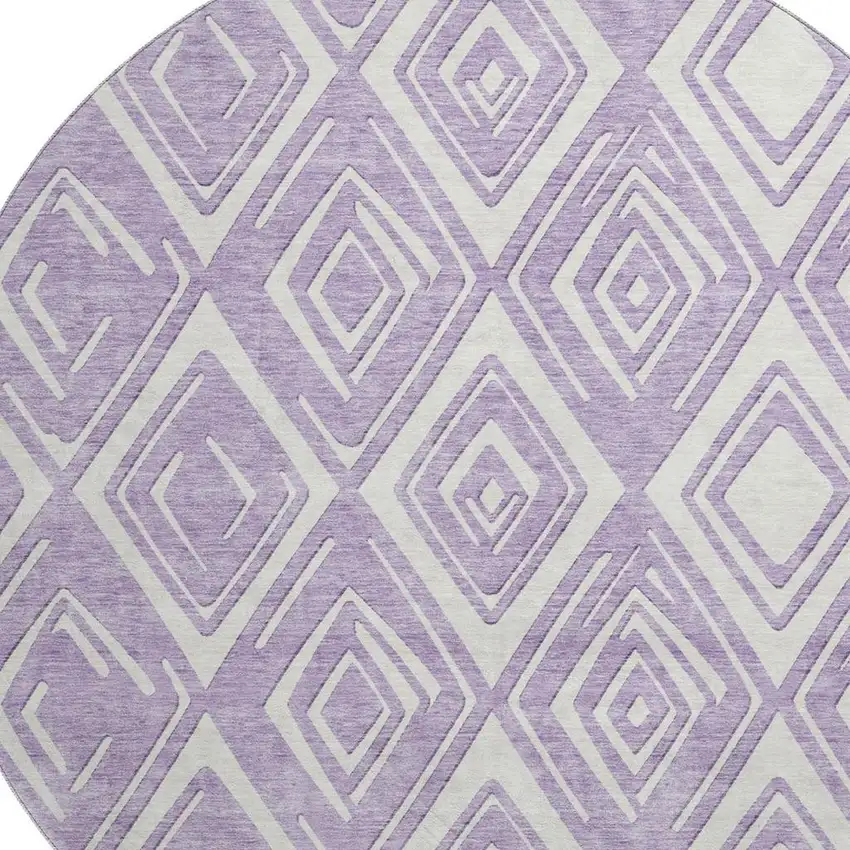 8' Lavender And Ivory Geometric Washable Round Rug With UV Protection Photo 4