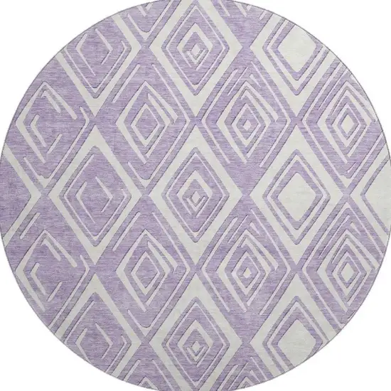 8' Lavender And Ivory Geometric Washable Round Rug With UV Protection Photo 5