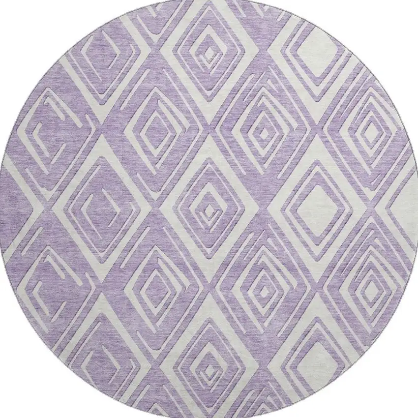 8' Lavender And Ivory Geometric Washable Round Rug With UV Protection Photo 5
