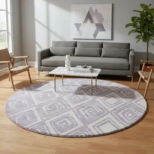 Photo of 8' Lavender And Ivory Geometric Washable Round Rug With UV Protection