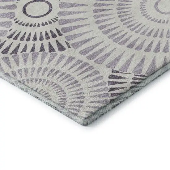 8' Lavender And Ivory Geometric Washable Round Rug With UV Protection Photo 6