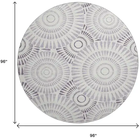 8' Lavender And Ivory Geometric Washable Round Rug With UV Protection Photo 9