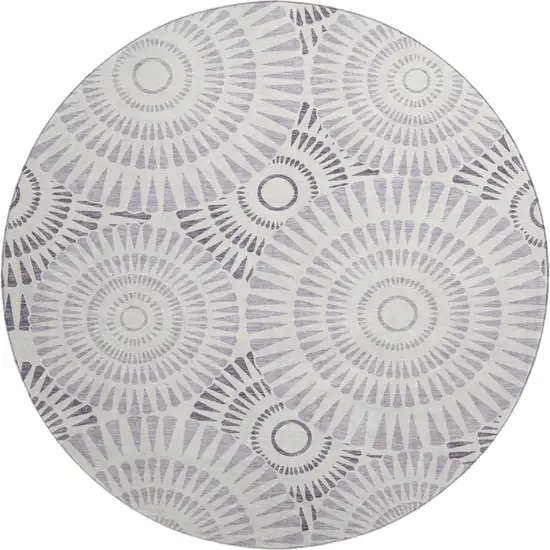 8' Lavender And Ivory Geometric Washable Round Rug With UV Protection Photo 1