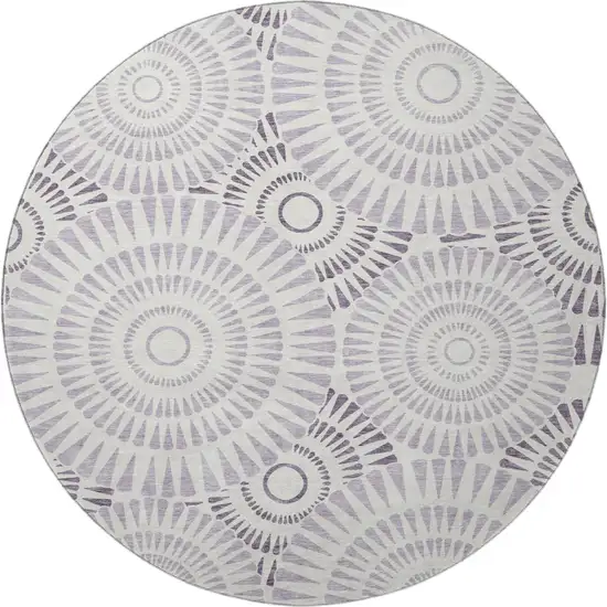 8' Lavender And Ivory Geometric Washable Round Rug With UV Protection Photo 3