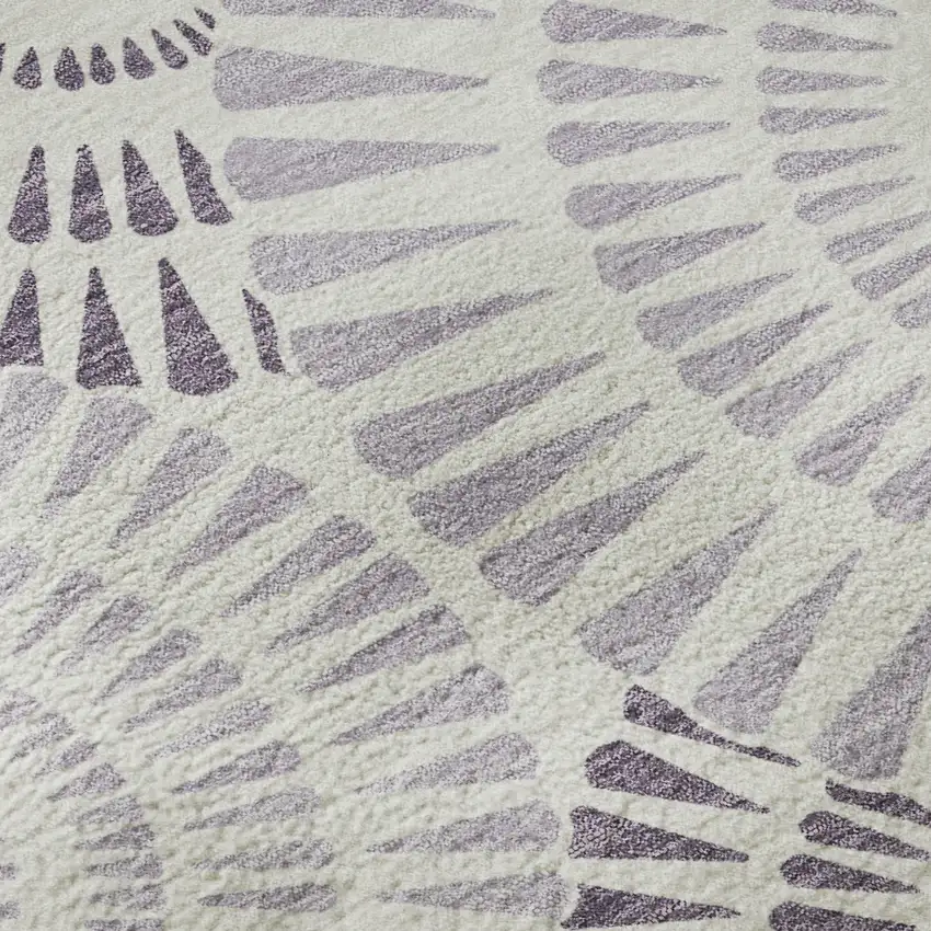 8' Lavender And Ivory Geometric Washable Round Rug With UV Protection Photo 8